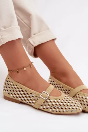 Sieviešu mežģīņu balerīnas ar kristāliem un siksnām, dzeltenas Wilvessa