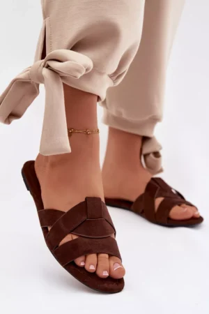 Sieviešu plakanas siksnas šokolādes krāsas Pavelle slīdējošās kurpes