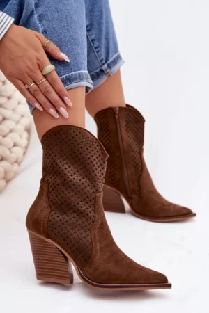 Sieviešu atvērtā papēža zābaki brūni Rivorina