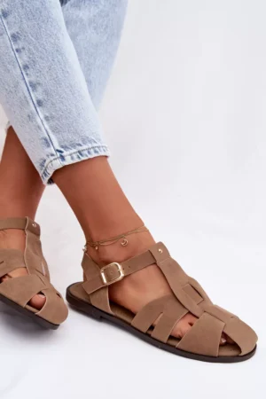 Sieviešu plakanās haki krāsas romiešu sandales Belanessa