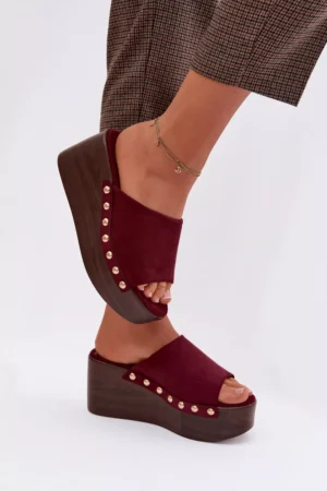 Sieviešu platforma sandales ar zelta sprādzēm Eco Suede Bordeaux Helivina