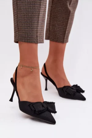 Sieviešu augstpapēžu sandales ar lenti, melnas Hestia