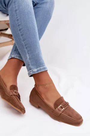 Sieviešu mokasīni brūni Evelora ar dekoratīvu elementu