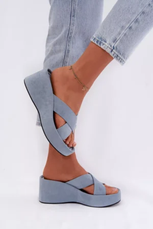 Sieviešu platforma čības no ekoloģiskā zamšāda Blue Calorine