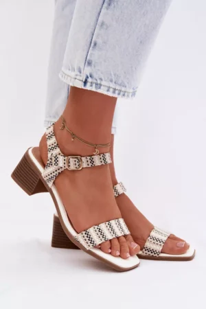 Sieviešu balti sandales ar blokveida papēdi Sabela