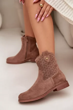 Sieviešu plakanas papēža zābaki ar atvērtu rakstu S.Barski HY61-8025 Brūni