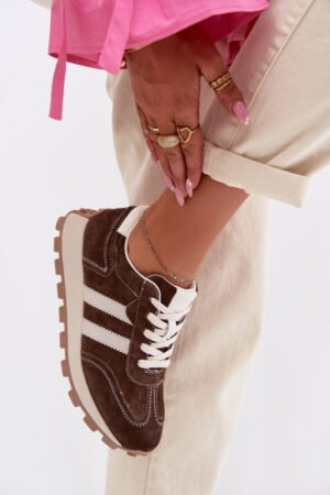 Sieviešu zamšādas sporta kurpes uz platformas S.Barski LR61-7097 Šokolādes krāsā