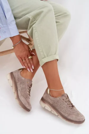 Ādas zamšādas sieviešu sporta kurpes ar atvērumiem Sergio Leone SP-002 Gaiši brūnas