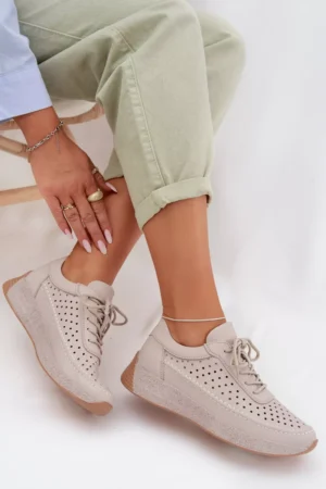 Ādas sieviešu sporta kurpes Mesh Sergio Leone SP-013 pelēkas