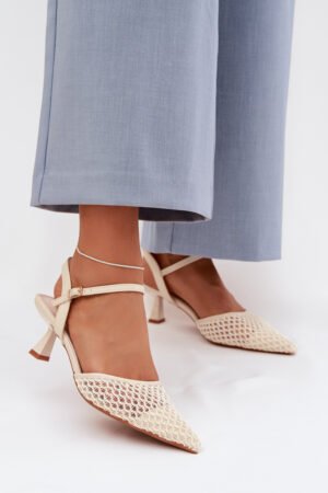 Sieviešu sandales ar papēžiem un tīkliņu, gaiši smilškrāsas Brilora