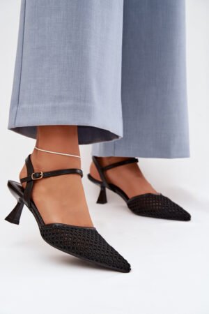 Sieviešu augstpapēžu sandales ar melnu tīkliņu Brilora