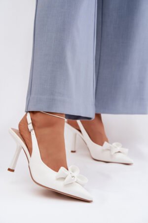 Sieviešu augstpapēžu sandales ar lenti, baltas Jonera