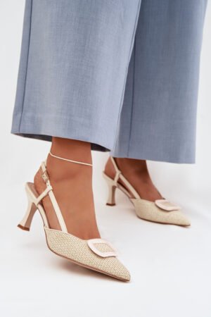 Sieviešu augstpapēžu sandales ar dekoratīvu elementu, smilškrāsas Eslina