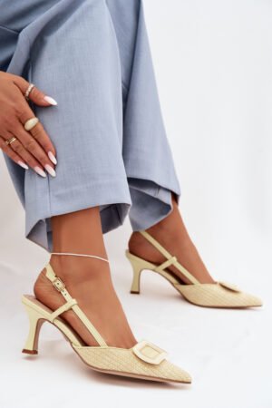 Sieviešu augstpapēžu sandales ar dekoratīvu elementu, dzeltenas Eslina