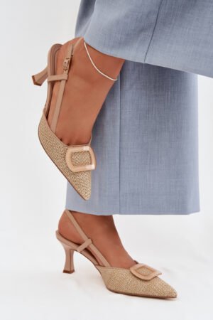 Sieviešu augstpapēžu sandales ar dekoratīvu elementu Nude Eslina