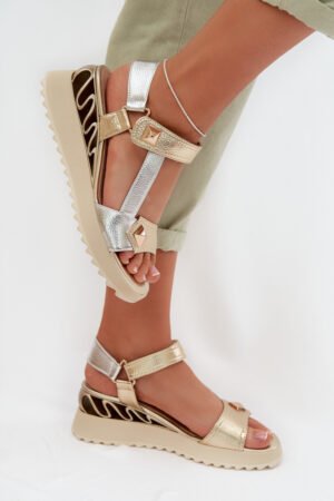 Ādas sieviešu platforma sandales D&A; CR61-3078 Zelta