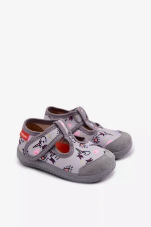 Bērnu čības uz līpklipšiem Milami Unicorn pelēkā krāsā Ambette