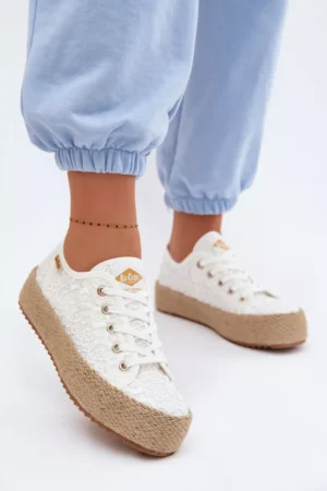 Mežģīņu kedas espadrilles uz platformas Lee Cooper LCW-26-31-4326 baltas