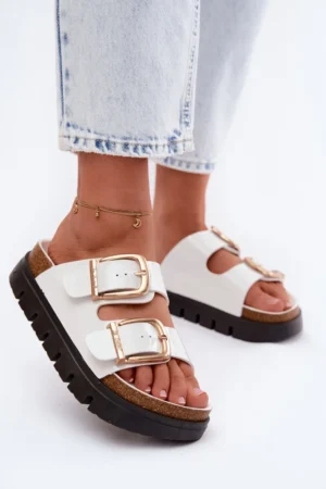 Lakotas sieviešu sandales ar zelta klipšiem Lee Cooper LCW-26-35-4460L baltas