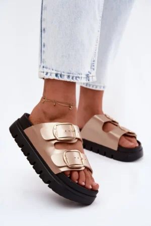 Sieviešu platformas sandales ar sprādzēm Lee Cooper LCW-26-35-4462L zelta krāsā