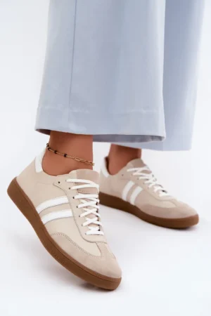 Zazoo N1068 Ādas zemas sieviešu sporta kurpes, smilškrāsas