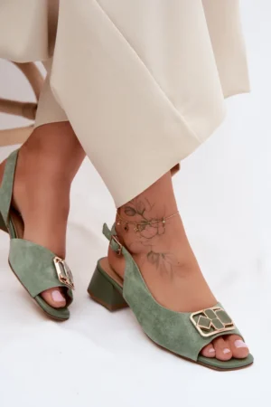 Elegantas zamšādas sandales ar papēdi D&A CE61-3127 zaļas