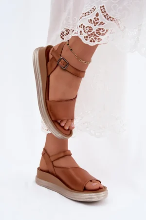 Ādas sieviešu platformas sandales Maciejka L7629-29 Camel