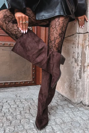 Sieviešu zamšādas imitācijas slip-on zābaki Casella ar augstu papēdi