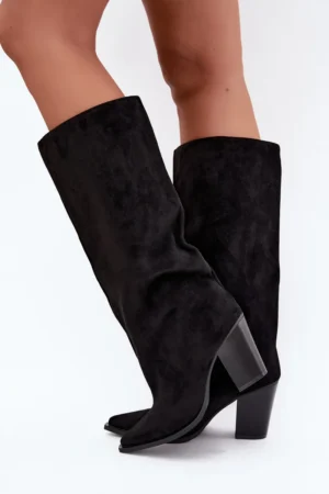 Sieviešu melni uzvelkami zābaki Carmina no eko zamšādas ar bloka papēdi