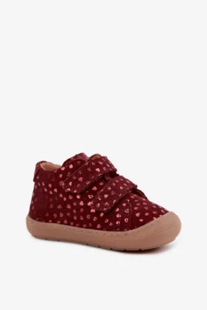 Zamšādas bērnu barefoot apavi ar sirsniņām Froddo G2130328-66 Bordeaux