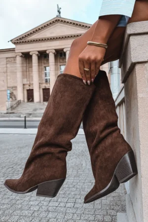 Brūni slip-on puszābaki ar augstu papēdi un smailu purngalu Blenia