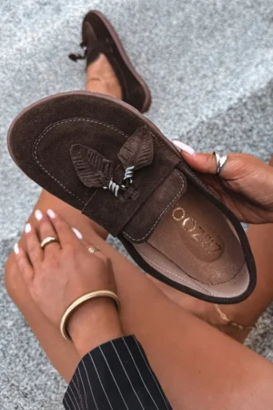 Barefoot mokasīni no dabīgas zamšādas Zazoo 10220 Chocolate