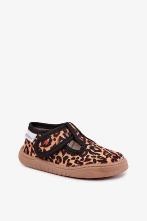 Meiteņu barefoot čības ar Velcro aizdari Milami, leoparda raksts, dzeltenas-melnas, Talirae