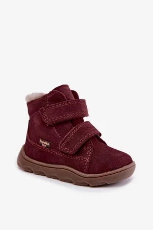 Bērnu zamšādas ādas sniega zābaki ar barefoot zoli, bordo, Froddo G2110151-4