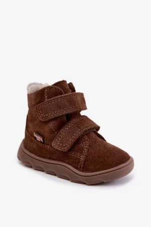 Bērnu dabīgās zamšādas sniega zābaki barefoot Froddo G2110151-13, šokolādes krāsā