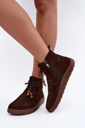 Sieviešu barefoot puszābaki no zamšādas ar pērlītēm Zazoo 30078 Chocolate