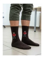 Vīriešu zeķes šokolādes krāsā ar lāci kapucē