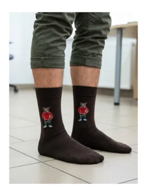 Vīriešu zeķes šokolādes krāsā ar lāci kapucē