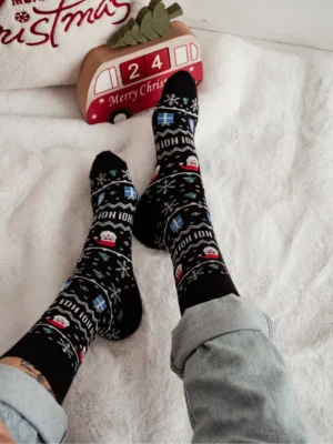 Vīriešu Ziemassvētku zeķes HO! HO! HO!, melnas