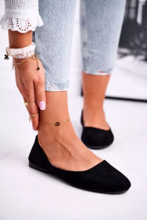 Sieviešu melnās zamšādas balerīnas Lasota