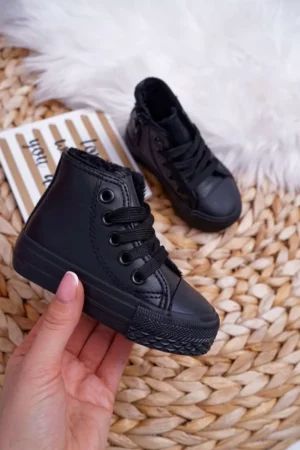 Bērnu siltie augstie sporta apavi, melni, Philemon