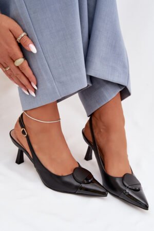 Sieviešu augstpapēžu sandales ar dekoratīviem elementiem, melnas Mariae